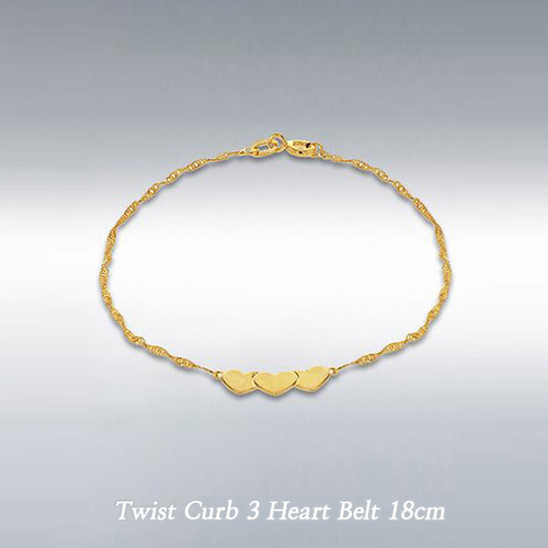 런던골드 9ct Gold 팔찌 Twist Curb 3 Heart Belt/쥬얼리
