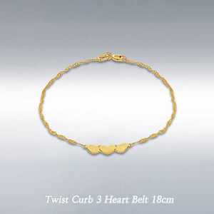 런던골드 9ct Gold 팔찌 Twist Curb 3 Heart Belt/쥬얼리